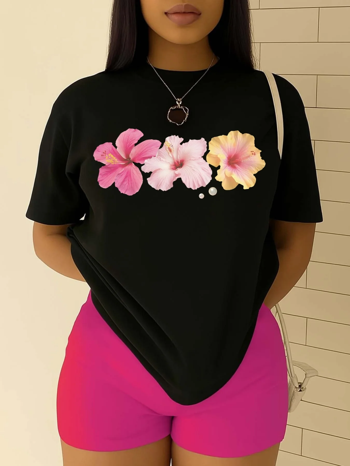 

Women'S Tropical Floral Print Hawaiian Short Sleeve Crew Neck Harajuku Sleeve Casual Clothing Street Tops Tees Aesthetic Clothes