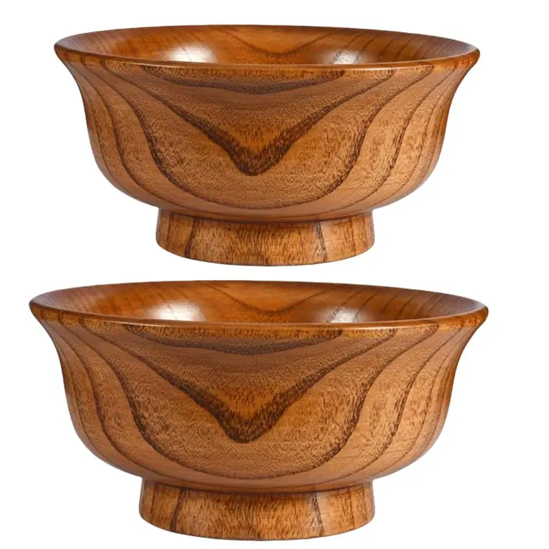 Cuenco de madera Natural para salsas, ensalada, Ramen, anticaída, pie alto, té de la leche, tazón de madera para restaurante, cuenco creativo antiescaldaduras