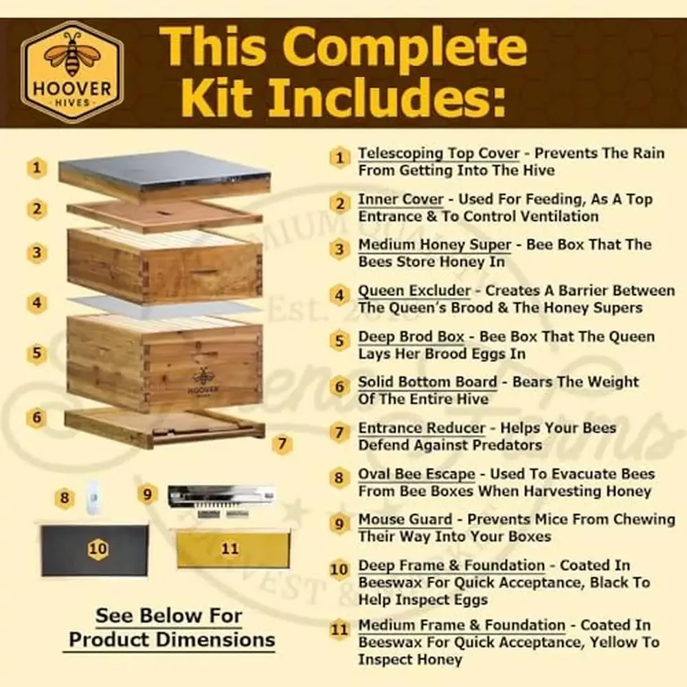 

100% Beeswax Dipped Langstroth Beehive Kit with Wooden Frames & Foundations 8 Frame Deep & Medium Box High Quality Joints Fir