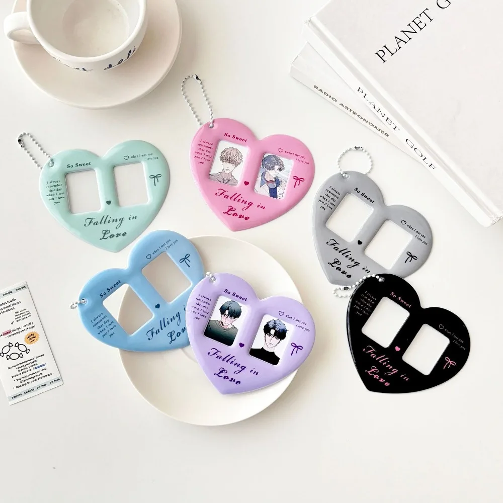 Card Cover Double Lattice Heart-shaped CP Card Cover Bag Hanging Certificate According To The Star Small Card Storage Key Chain