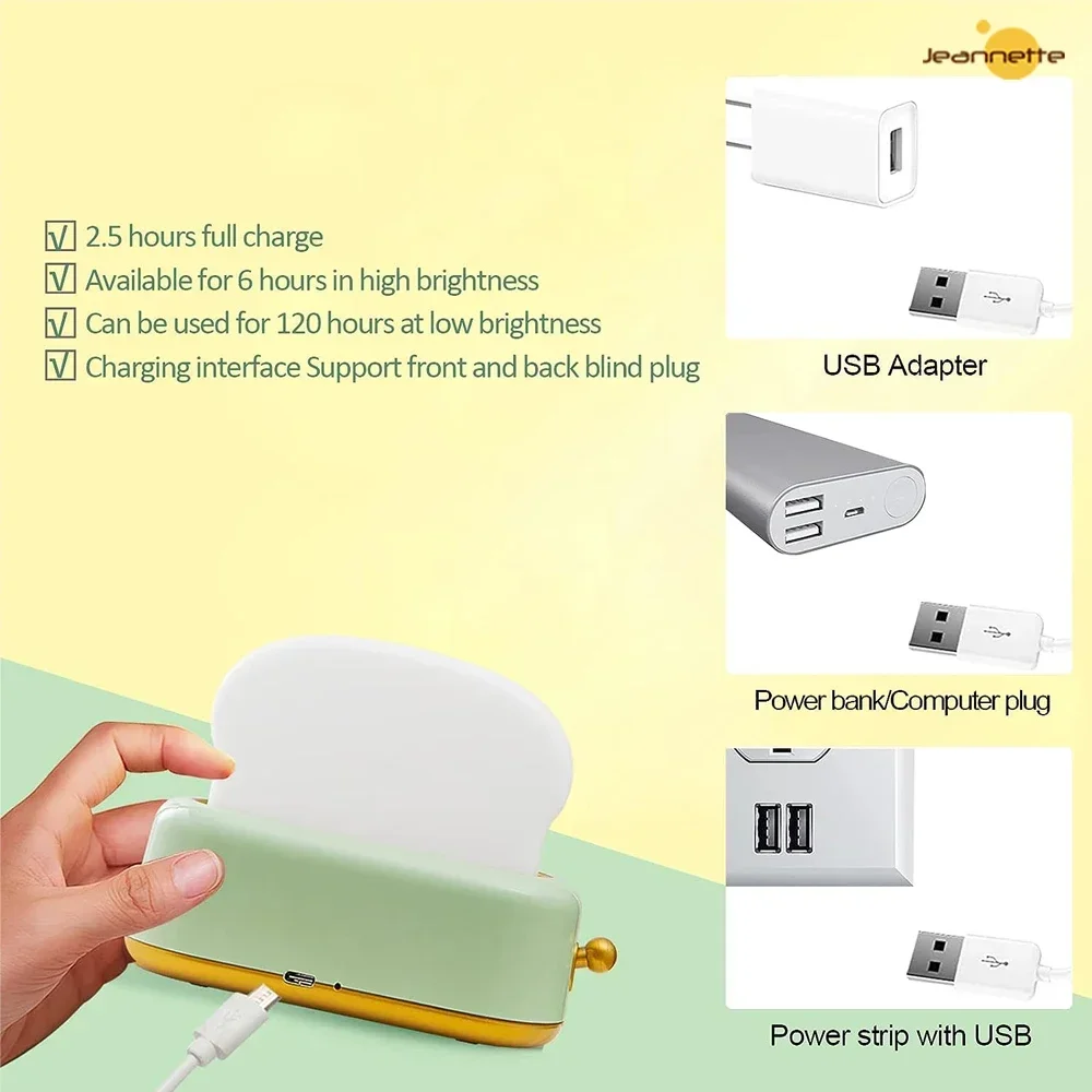 Toast Cartoon LED Night Light Cute Home Decor Kawaii Bread Table Lamps Night Breastfeeding Portable Light with Timer Tiny Lamp