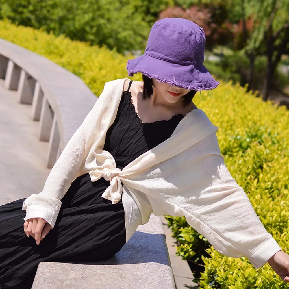 

Versatile Simple Raw Edge Fisherman Hat Foldable Lightweight Thin Bucket Hats Solid Color Cloth Sun Protection Basin Cap Men