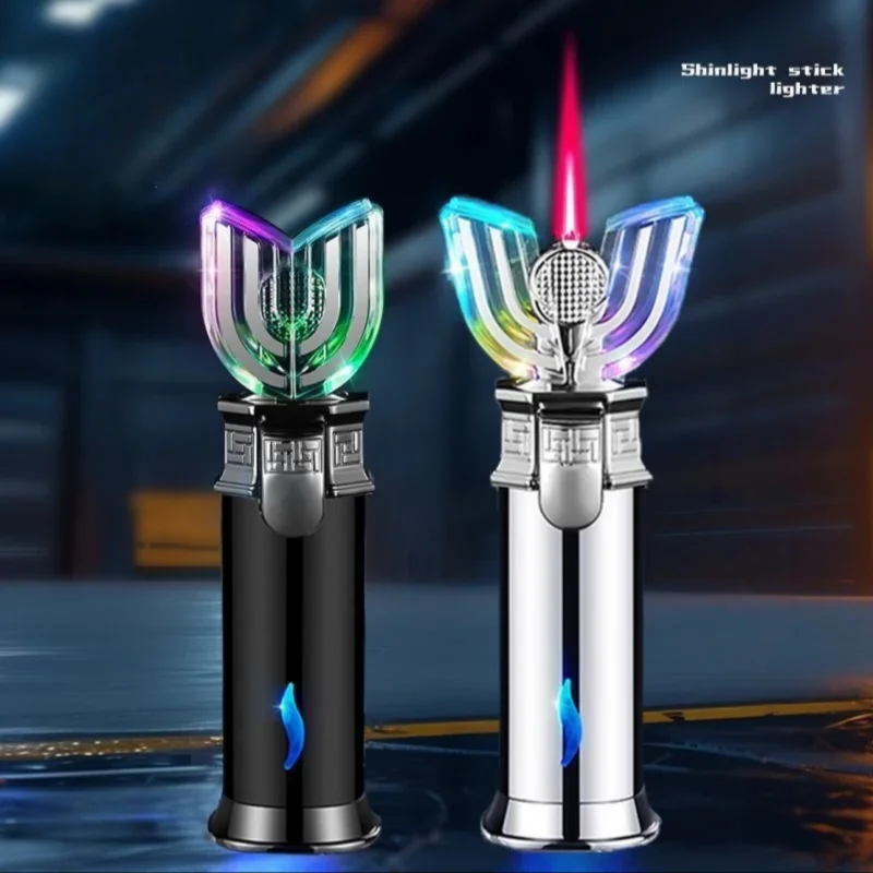 

New Divine Light Bar Colorful Light Inflatable Lighter Metal Windproof Luminous Visible Window Outdoor Lighter Men's Gift