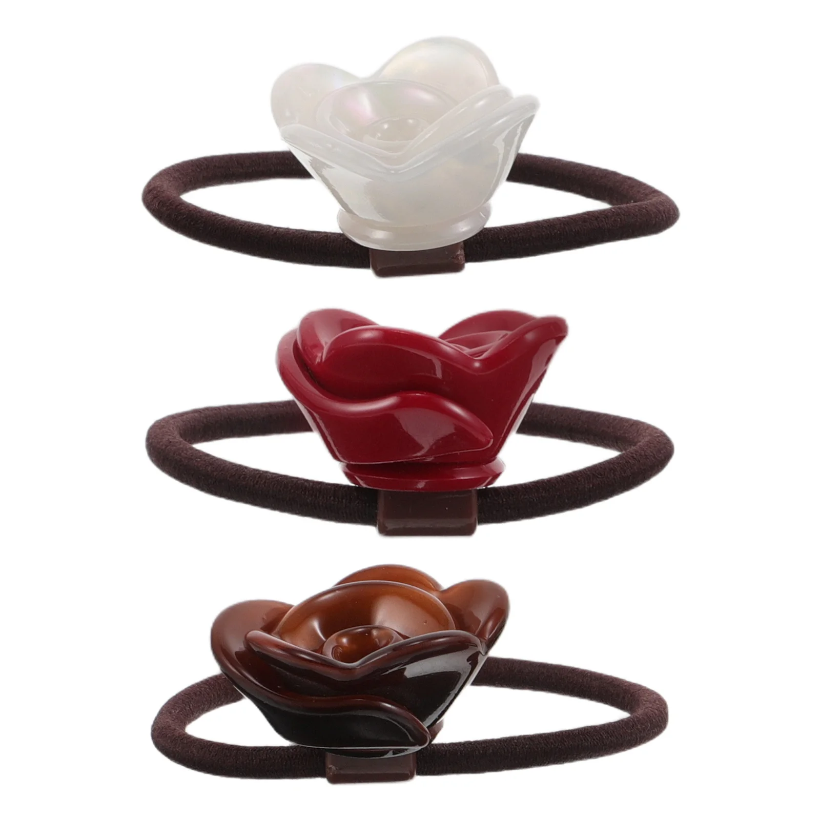 

3Pcs Rose Hair Ties High Elastic Decorative Flower Ponytail Holders No Damage Elastic Hair Bands for Women Stretchy Floral Bands