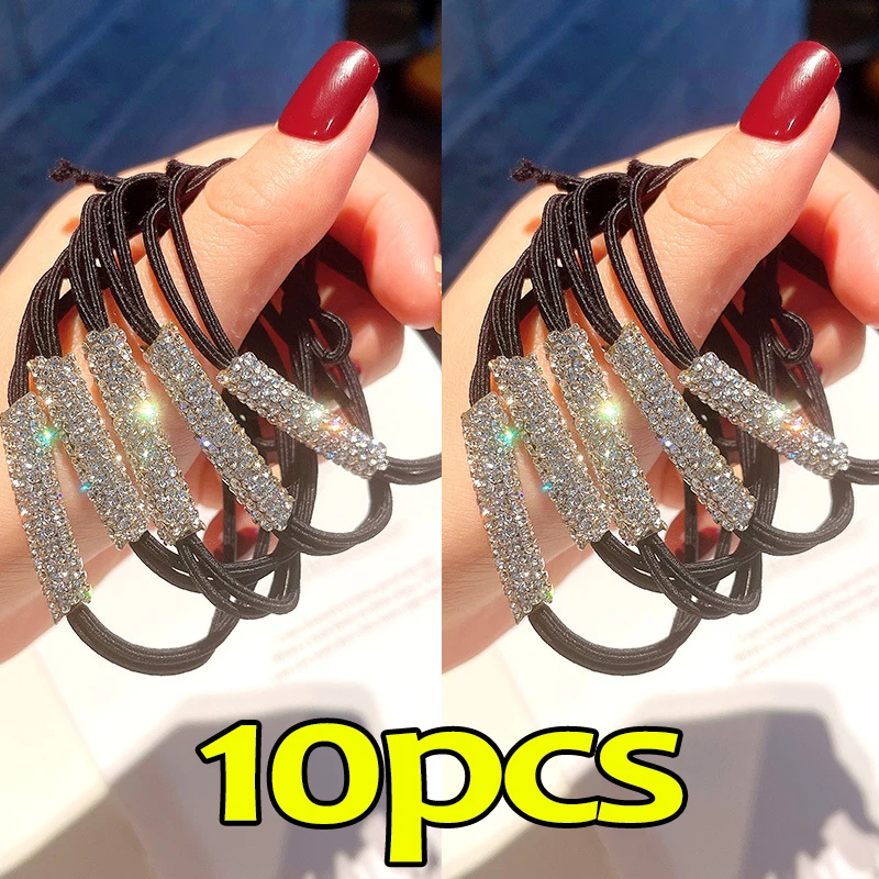 Glänzende Strass Gummiband elastische Haar Seil Krawatten Y2K Diamanten schwarz Mädchen Mode Hairside Mode frische Kopfbedeckung Zubehör