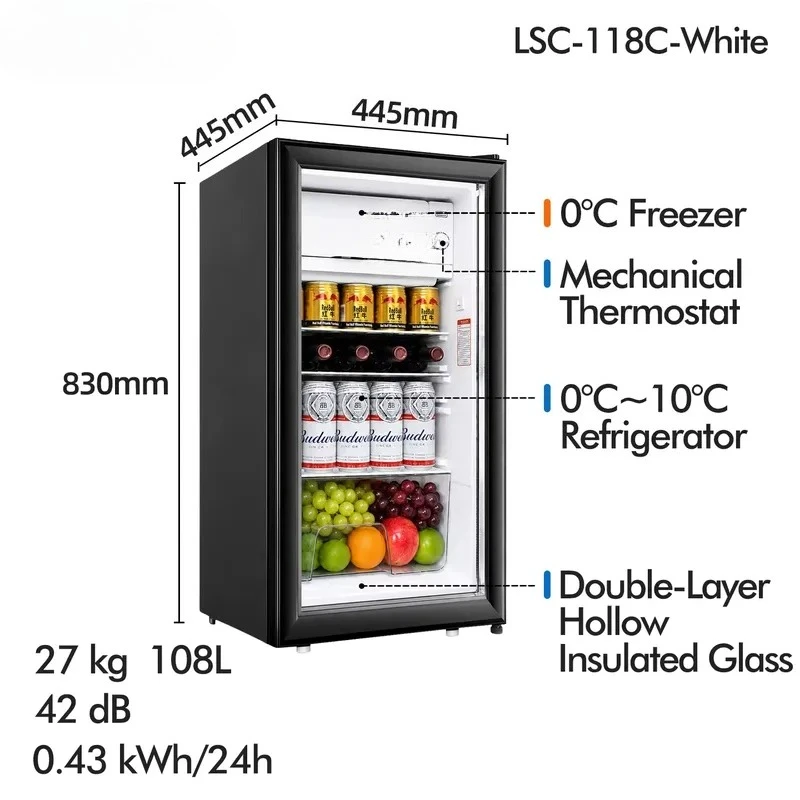 for 108L Compressor Steel Electric Mini Refrigerator Beverage Cooler Hotel Cooling Equipment Cellar Wine Cabinet