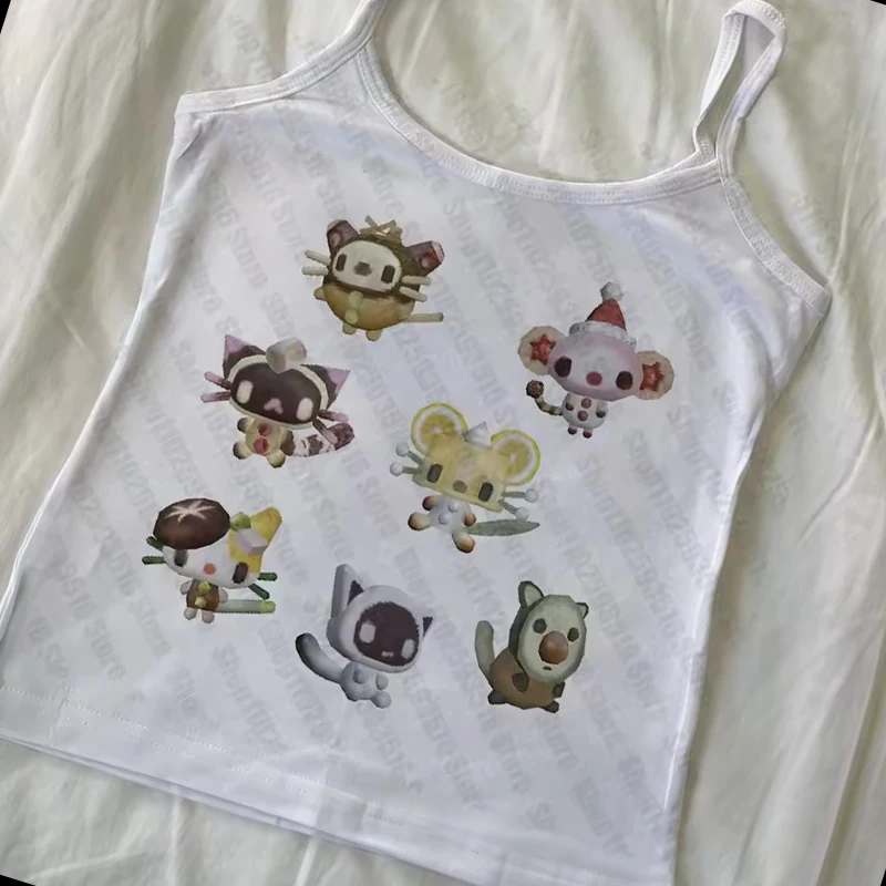 

Female Clothing 2000s Y2k Tops With Suspenders Top Women 90s Clothes Vintage Summer Crop Top Woman Women's Cropped Emo Harajuku