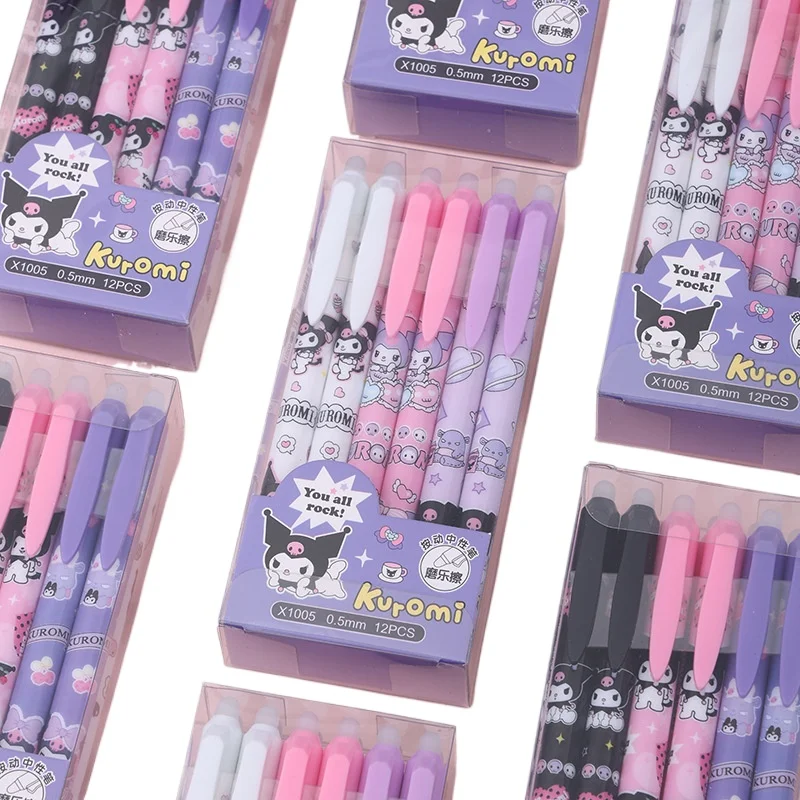 

6-12 шт., милая стираемая ручка Kuromi, гладкие быстросохнущие ручки с синими чернилами, школьные и офисные аксессуары, канцелярские принадлежности для студентов, подарок