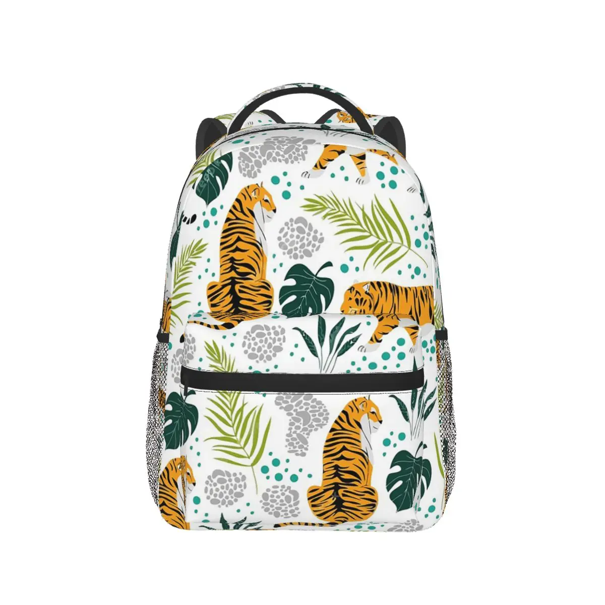

Jungle Tiger And Tropical Floral Backpack Hot Sale Daypack Large Capacity Children BookBag School Bag Shoulder Bags for Unisex