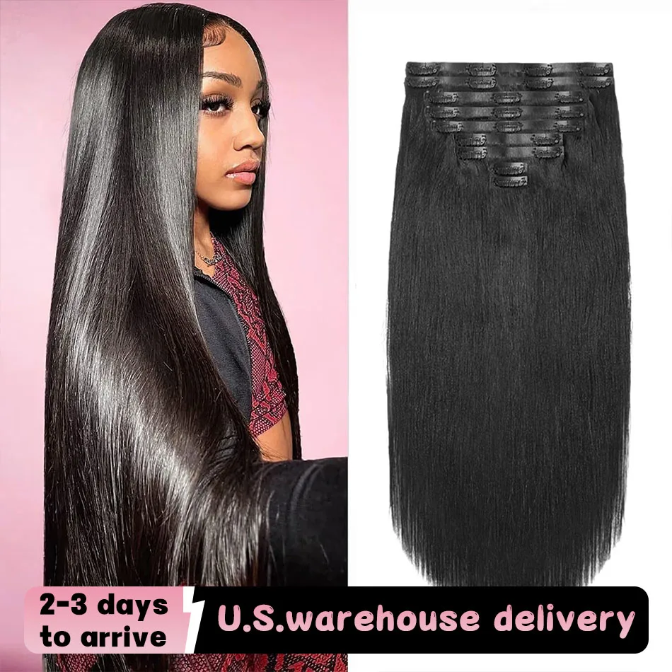 

24 Inch Straight Clip in Human Hair Extensions Peruvian Hair 120g/9pcs Natural Black Clip in Real Soft 100% Human Hair For Women
