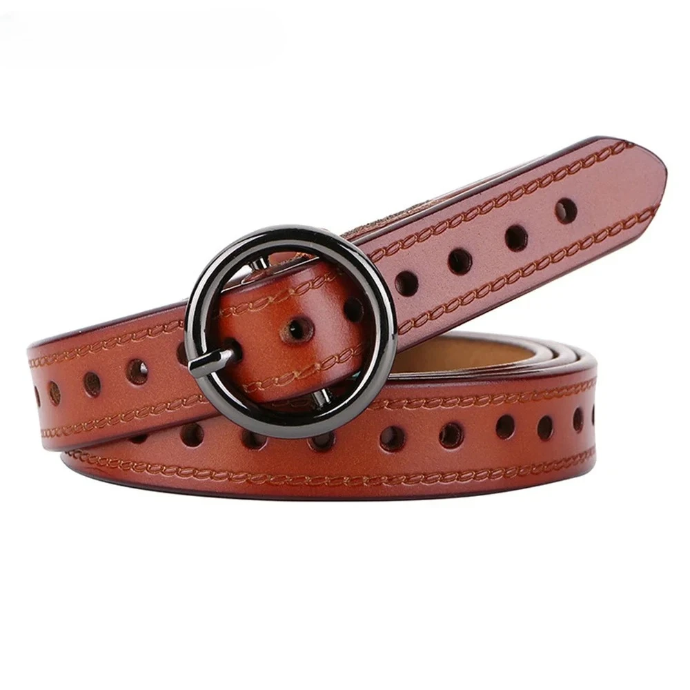 

Brown Waist Belts Women Genuine Leather Pin Buckle Belt with Holes Real Leather Cowskin Fashion New Waist Belts for Jeans Red