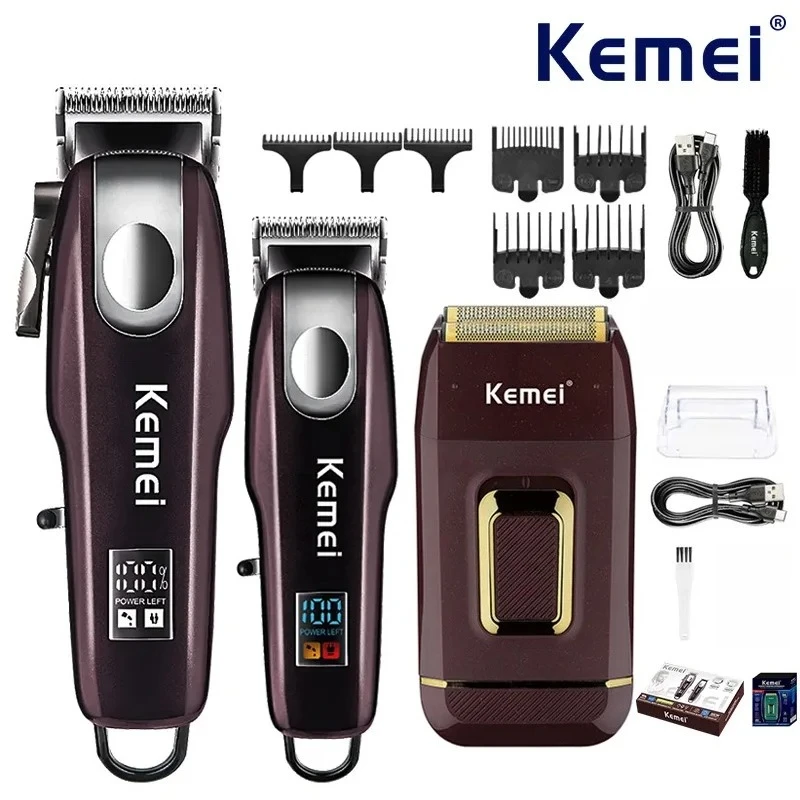 

Kemei профессиональные машинки для стрижки волос, комплект перезаряжаемый триммер для волос, мужская электробритва, машина для стрижки волос KM-8526 KM-2031