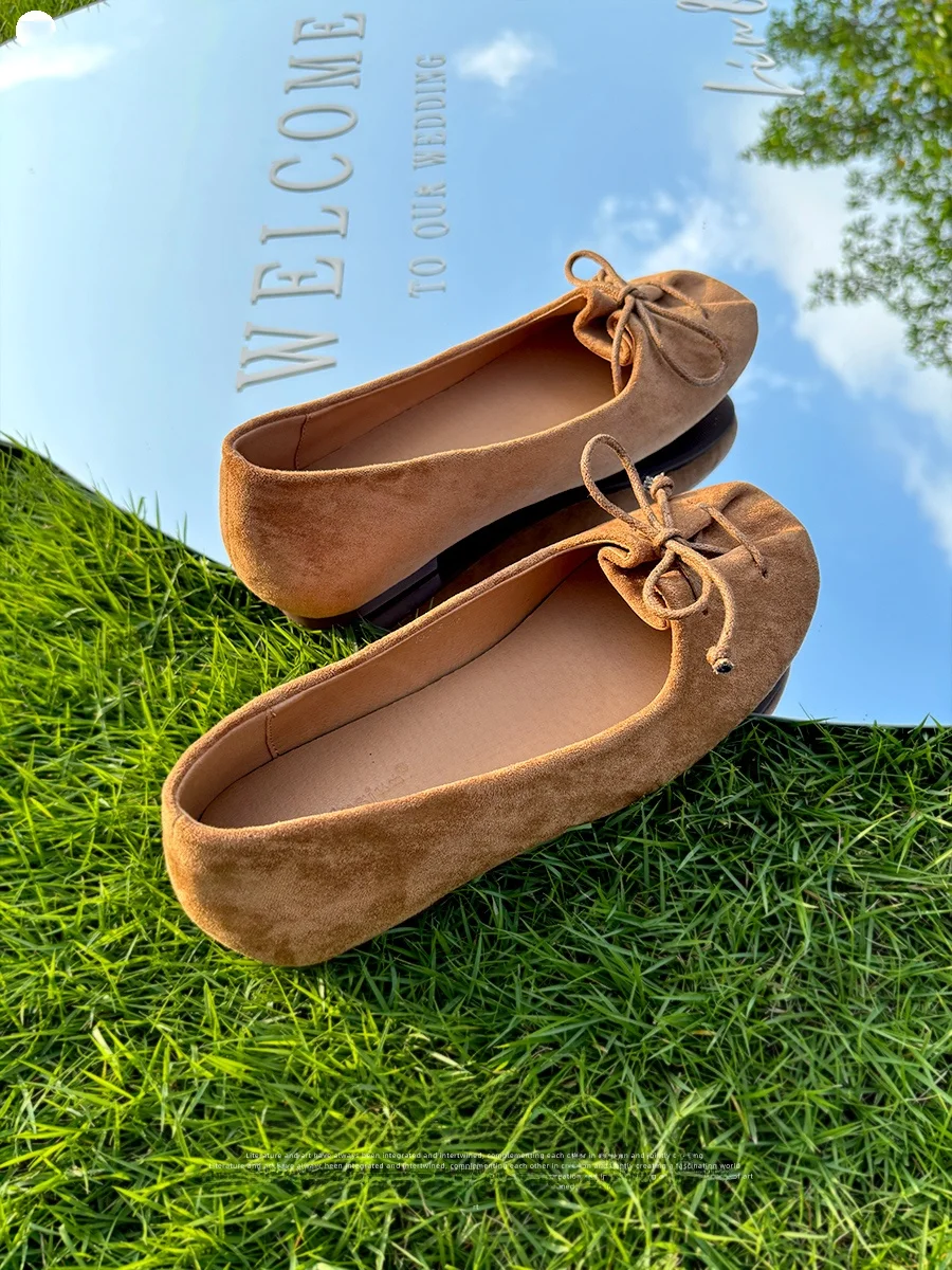 Zapatos planos de ballet Mary Jane para mujer, zapatos casuales de cuero color caramelo/cacao, estilo coreano, punta redonda,...