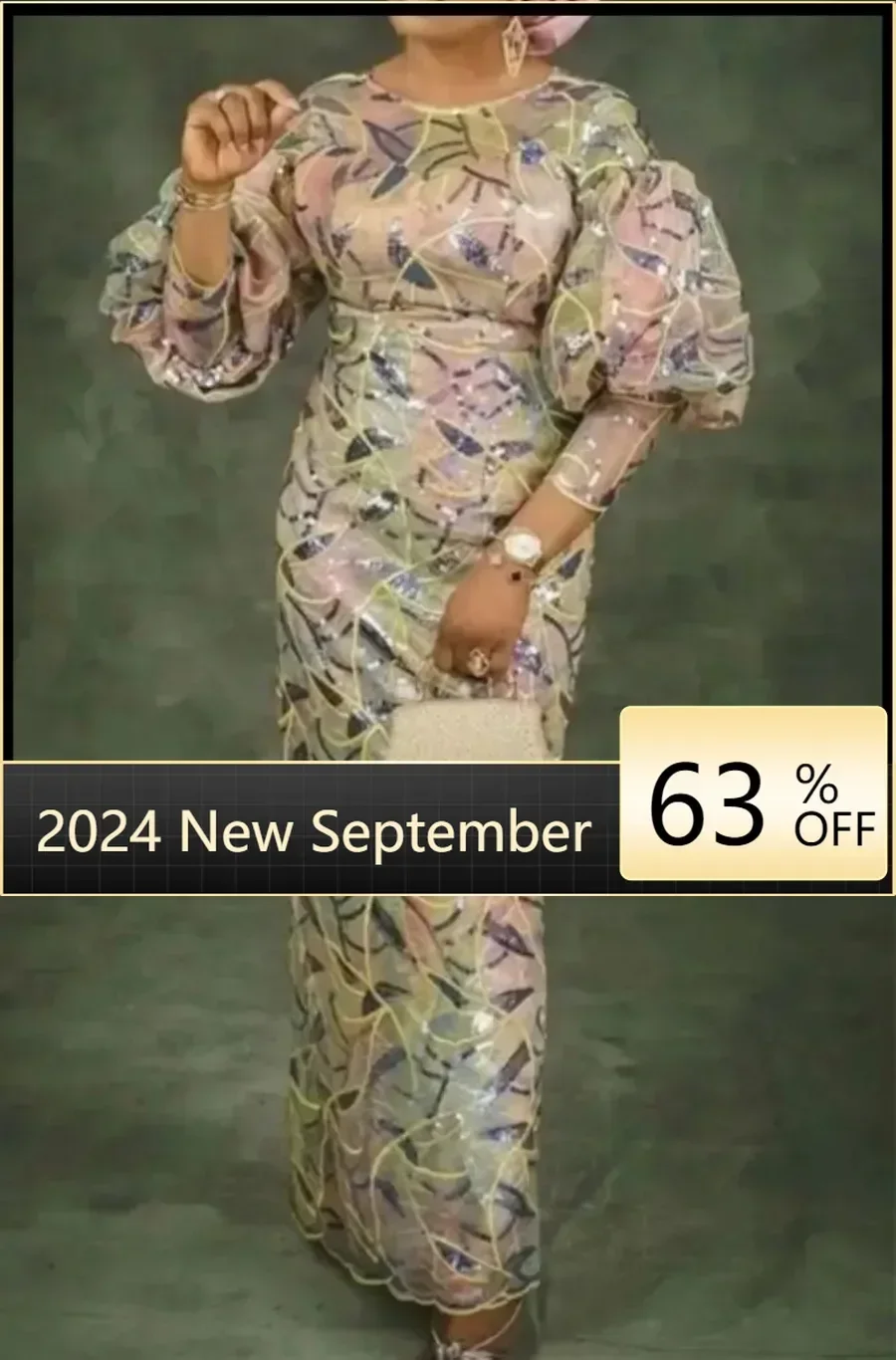 

Autumn Elegant New African Dresses for Women African Women Dashiki Abaya Sequined Maxi Dress Africa Clothes Ankara Dresses S-4XL