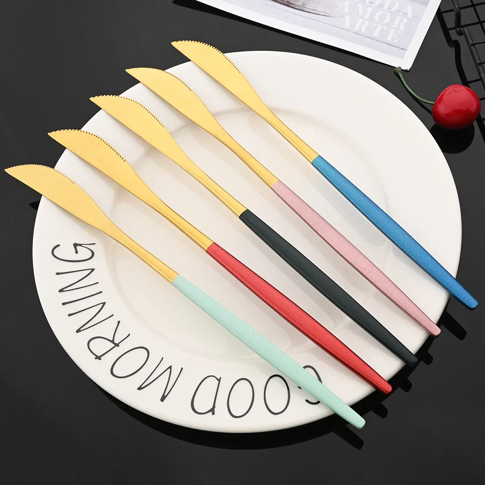 24Pcs Mirror Gold Dinner Knives Stainless Steel Tableware Western Steak Knives Dishwasher Safe For Home Kitchen And Restaurant