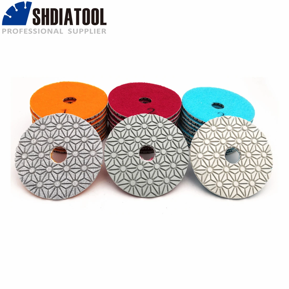 

SHDIATOOL 3sets Dia 4inch/100mm 3 Steps Diamond Polishing Pads Flexible Resin Bond Sanding Discs for Marble Stone Polisher Disc