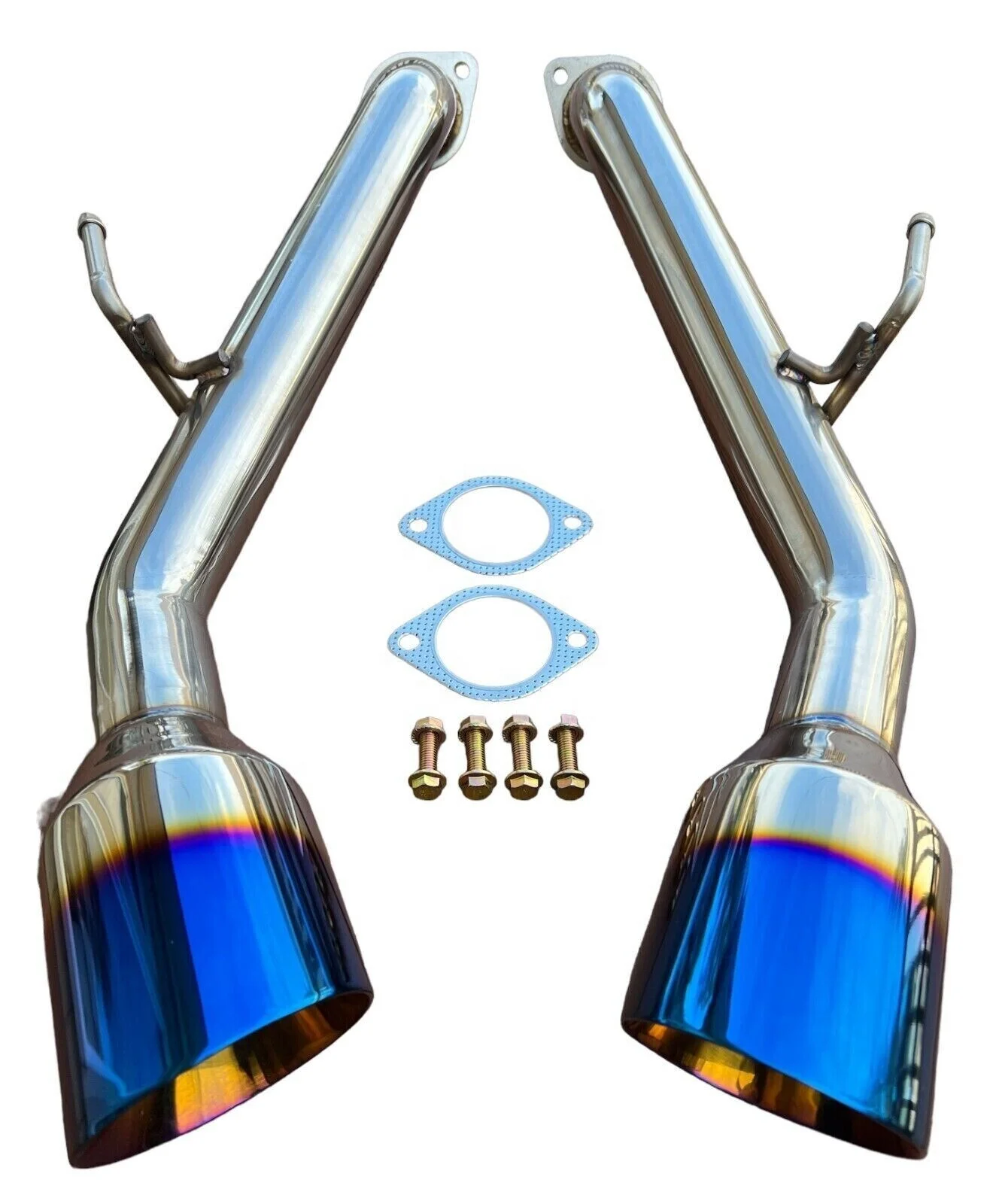 Dual Burnt Tip Back Exhaust Pipes For 14-23 In-finiti Q50 (Double Wall SS Tips)