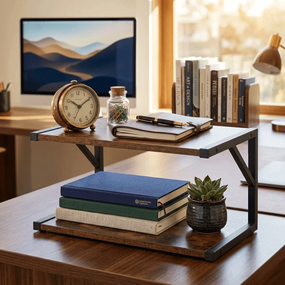 2-Tier Desktop Printer Stand Multi-Function Stable Support Storage Shelf Neatly Arranged Sturdy Structure Desk Storage Rack