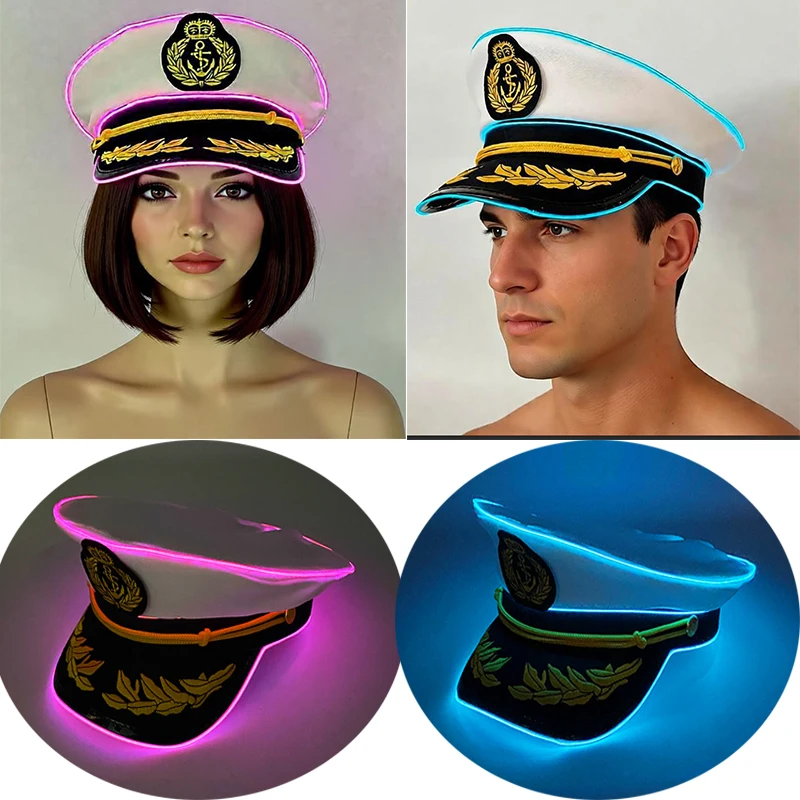 

New Luminous Navy Hat Men Women Costume Cosplay Navy Cool Props Hats Glowing For Night
