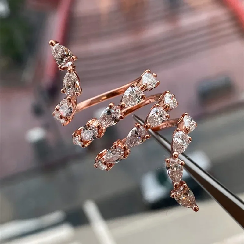 New Fashion Silver Color Water Drop Zircon Snake Shape Women Ring Delicate Anniversary Gift Opening Rings Wedding Party Jewelry