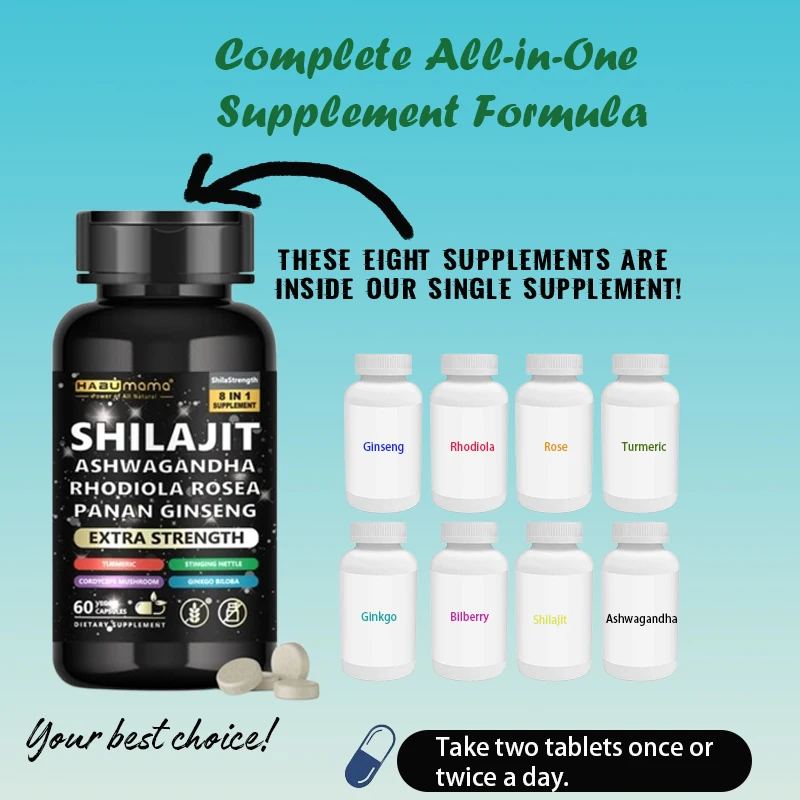 Pure Ingredient 8 in 1 Shilajit, Ashwagandha, Panax Ginseng, Turmeric and Enlargement Pills for Men