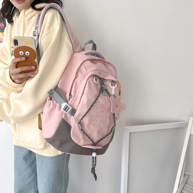 Pink Large Capacity Backpacks Luxury Designer Bag For Women Oxford Zip School Bags Embroidery Waterproof Korean Shoulder Bag