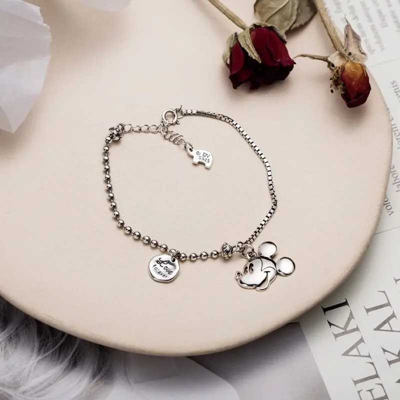 Simple Disney Mickey ผู้ชายและผู้หญิงแฟชั่นบุคลิกภาพน่ารักการ์ตูนสร้างสรรค์รูปแบบอเนกประสงค์ตกแต่งสร้อยข้อมือสร้อยคอ