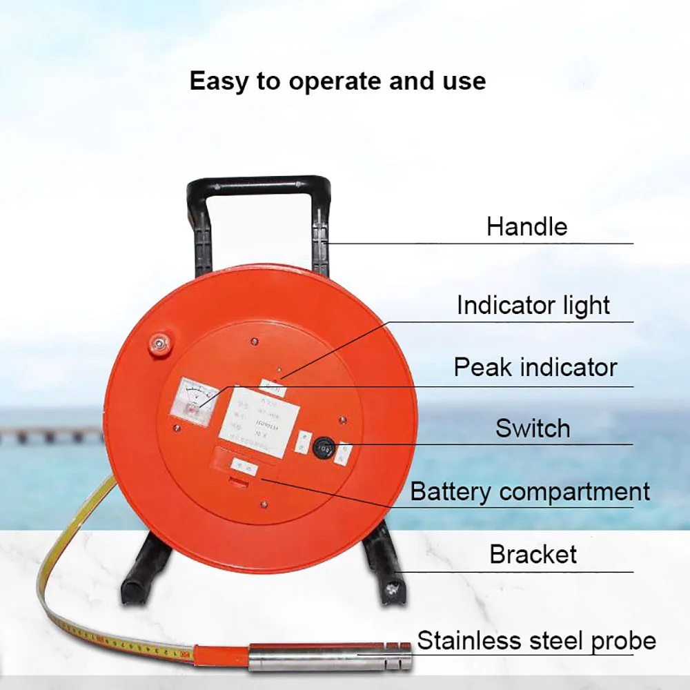 New water level meter 100 200 300 400 meters indicator water level borehole depth meter With stainless steel probe