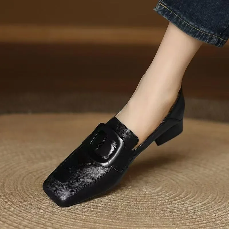 Modische Damenschuhe mit quadratischer Schnalle, Designer-Modell, Frühling 2026, Retro, einfarbig, Freizeitschuhe, Alltag, Büro, Shopping, Damen-High-Heels – Detail 9