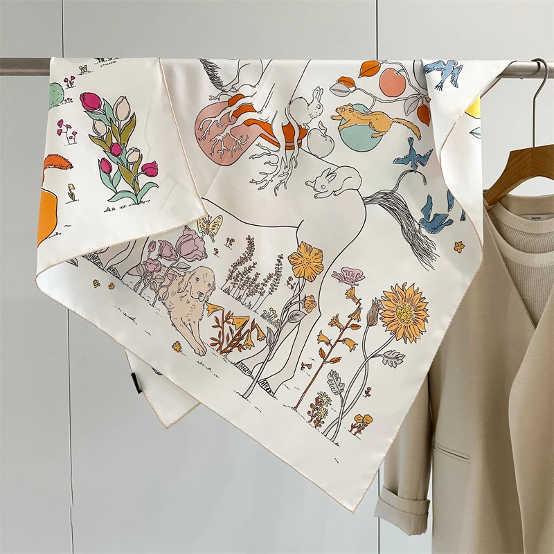 AB Faced Print Silk Scarf 18MM Women Hand Rolled Bandanas Head Accessories Luxury Designers 90 Shawls Hair Neck Scarves