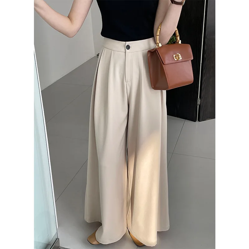 LIMO 2025 الخريف الشتاء عالية الخصر بنطال ذو قصة أرجل واسعة للنساء البوليستر تصميم أنيق مكتب ملابس غير رسمية عطلة السفر #2