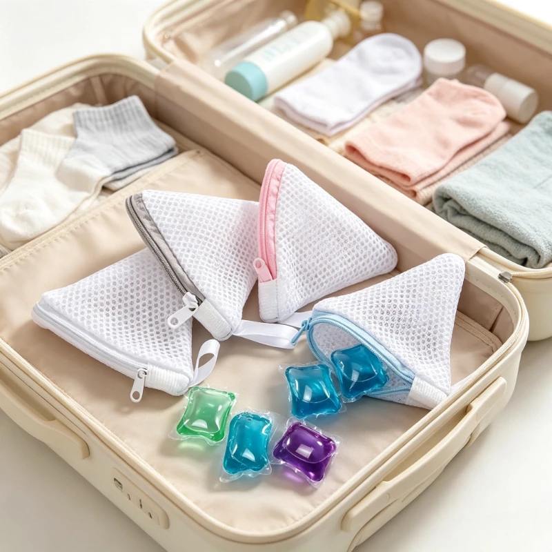 3pcs Mini Mesh Zipper Pouch Triangle Laundry Bag Travel Portable Organizer for Toiletries Small Accessories Breathable Storage view 2