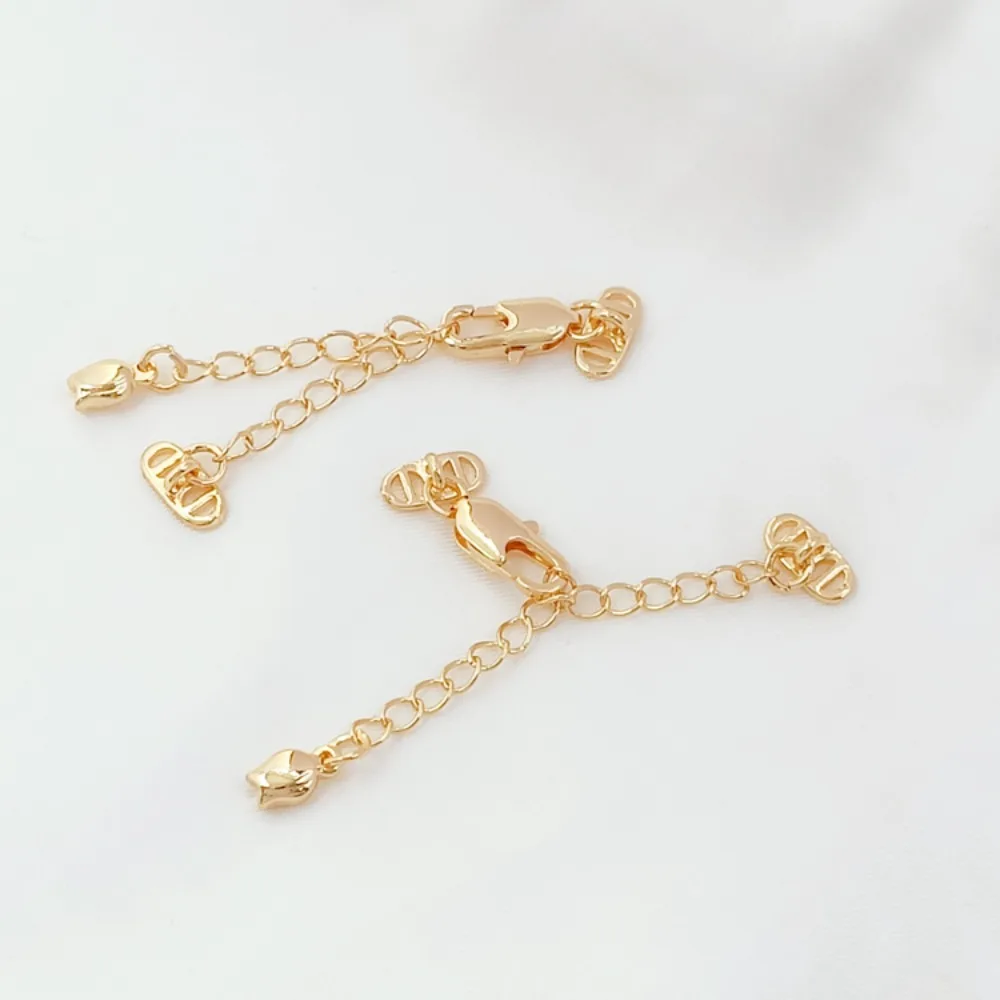 Silver 14K Gold-plated White K Fish Tail Buckle, Extended Chain, Flower Bud Pendant, DIY Handmade Ending Buckle, Lobster Buckle