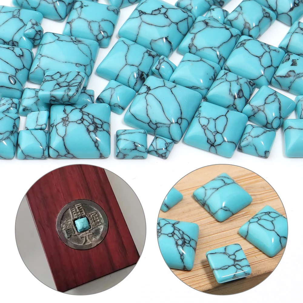 10pcs/lot Blue Square Cabochon Natural Stone 4/6/8/10/12mm Flat Back Cabochon For DIY Ring Pendant Jewelry Making Findings