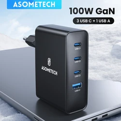 ASOMETECH 100W USB Charger GaN Charger for Macbook Laptop Fast Charging for Samsung Xiaomi USB Type C PD Charge for iPhone 15 14