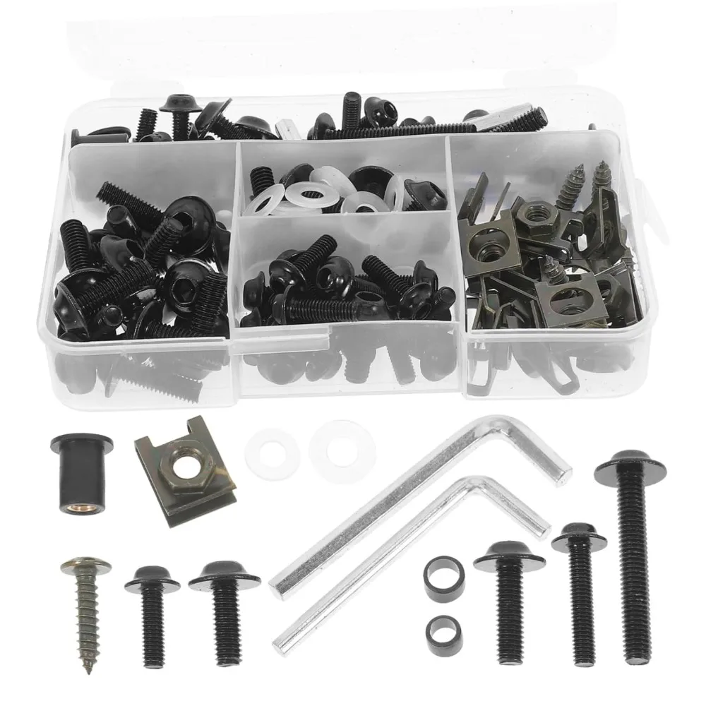 177Pcs Motorcycle Windshield Screws Kit Bolts and Nuts for Motorcycle Modification Accessories Stylish Black Fairing Screws Set
