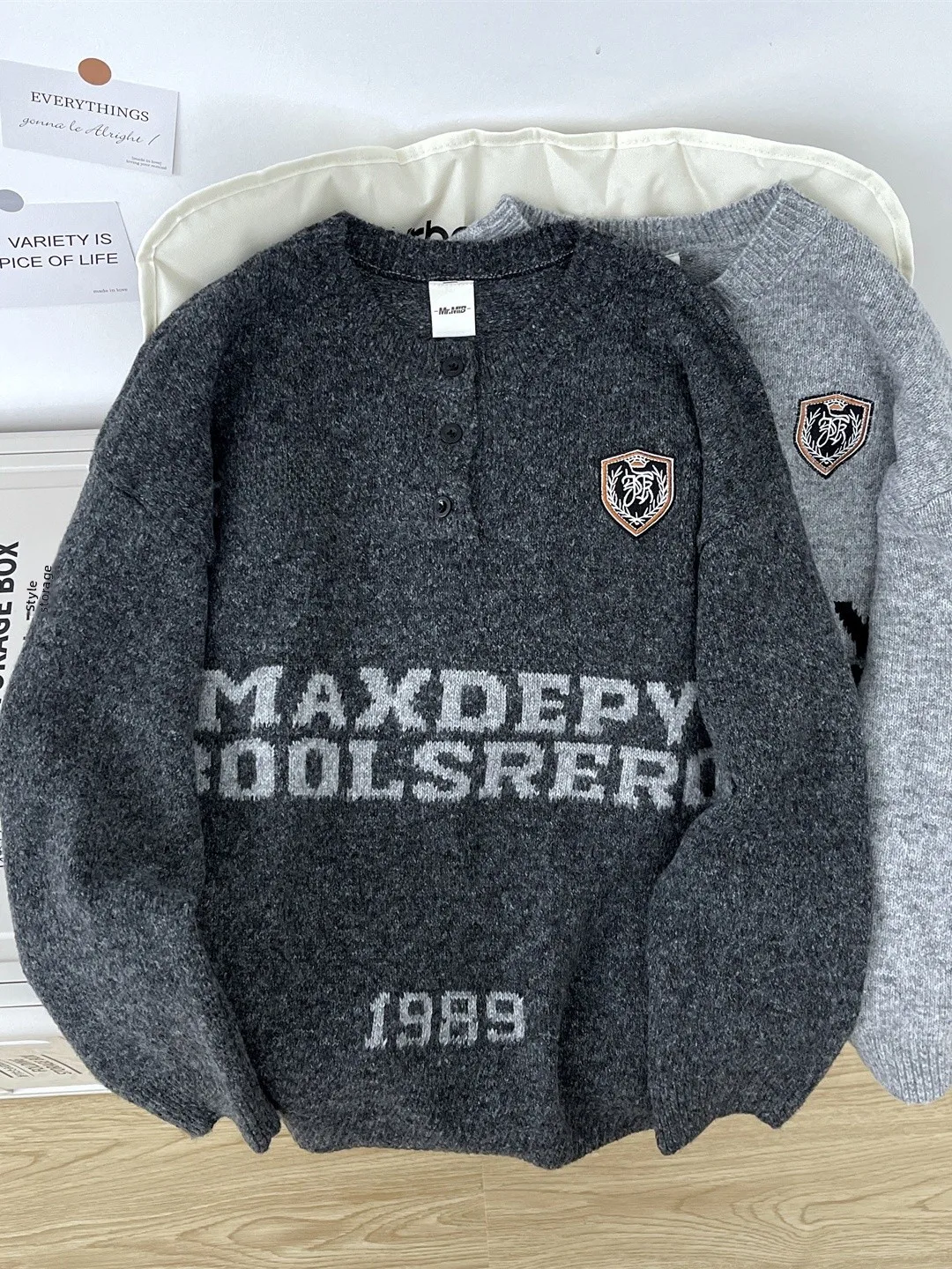 

Мужской вязаный свитер с вышивкой, воротником-стойкой, модный винтажный американский стиль, теплая одежда для пар