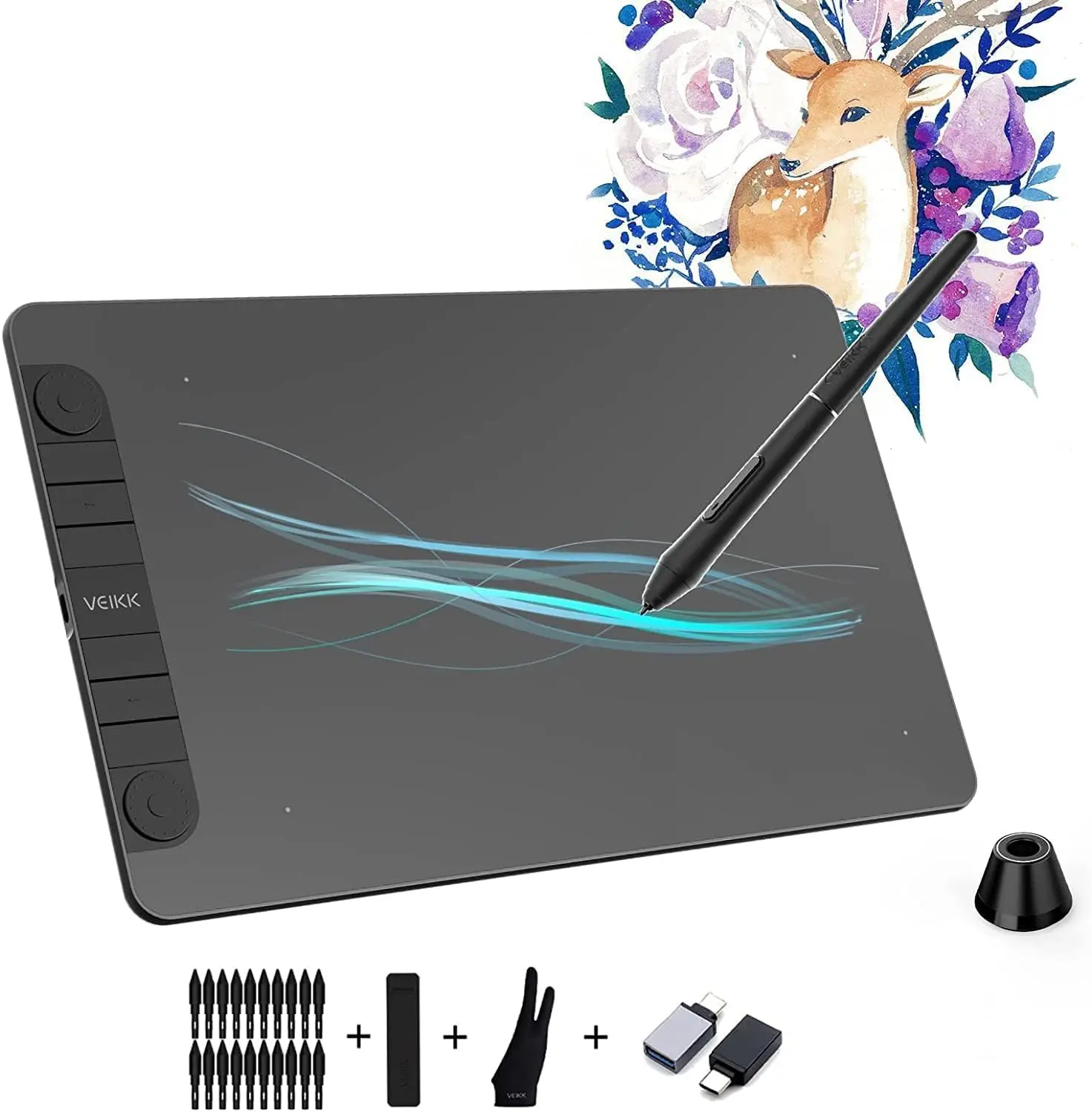 

10x6 Inch Graphics Drawing Tablet with 8192 Levels Battery-Free Pen & 8 Shortcut Keys, Tilt Support for Digital Art