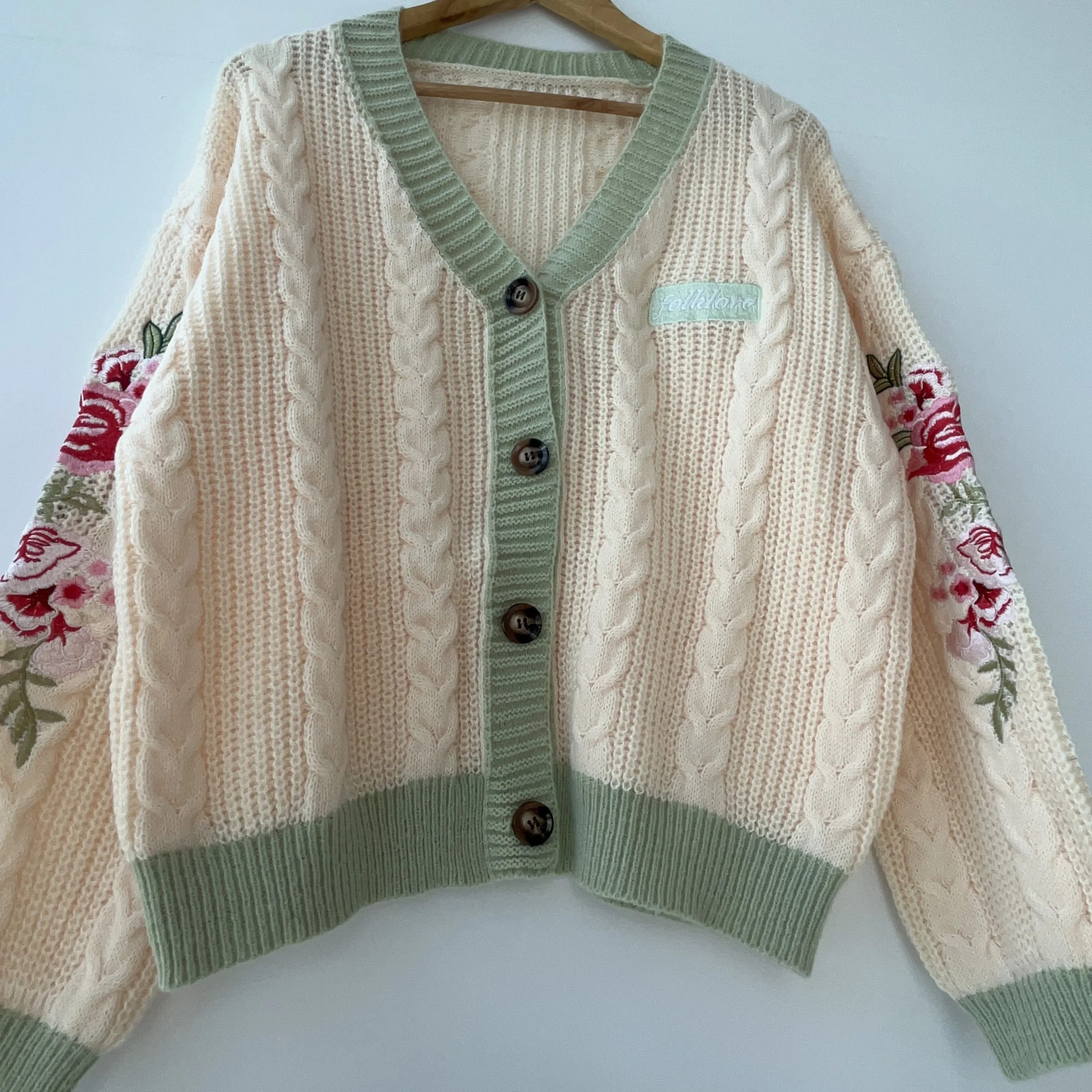 New Fashion Folklore Flower Embroidery Evermore Cardigans for Woman Cotton Winter Warm Clothes Autumn Loose Fit Knitted Sweater