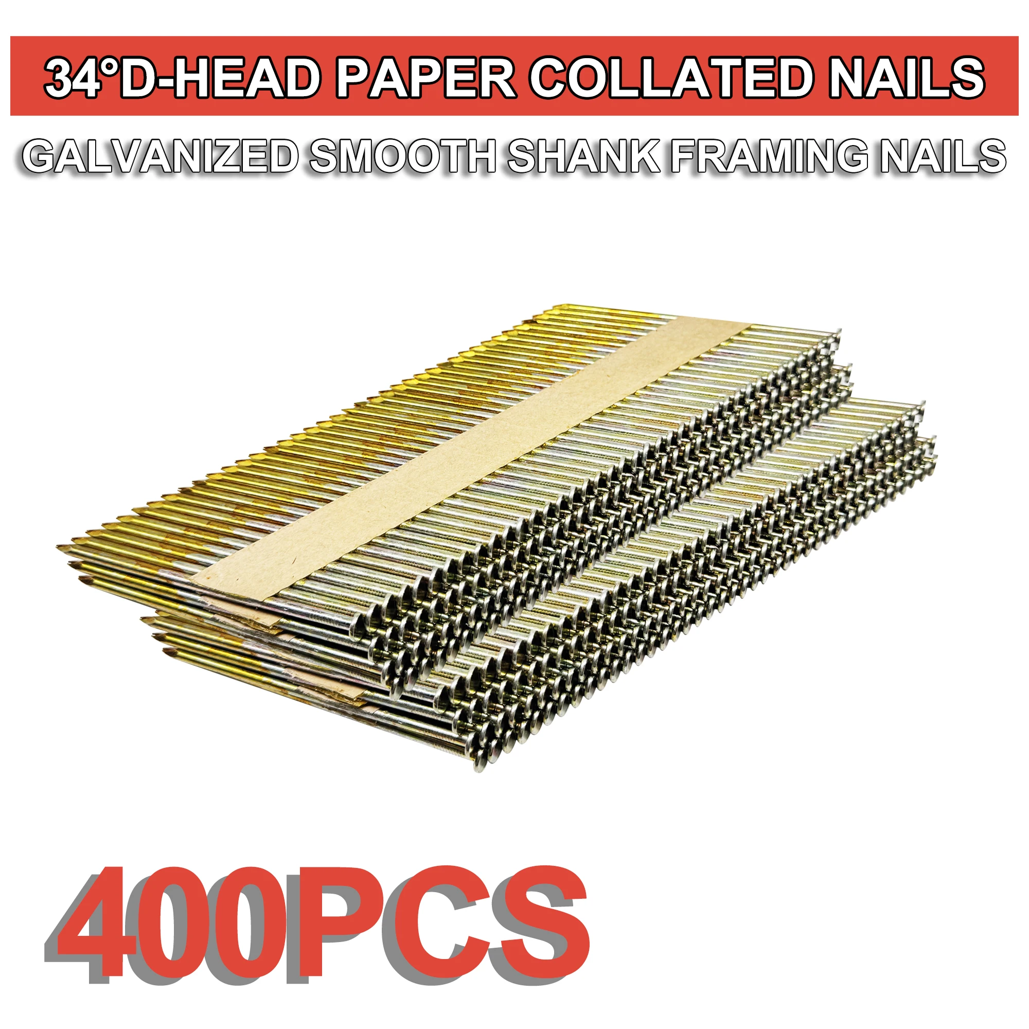 34°Framing Nails D Head Nail 400PCS Paper Row Nails for 30-34 Degree Framing Nailers Construction Floor and Wall
