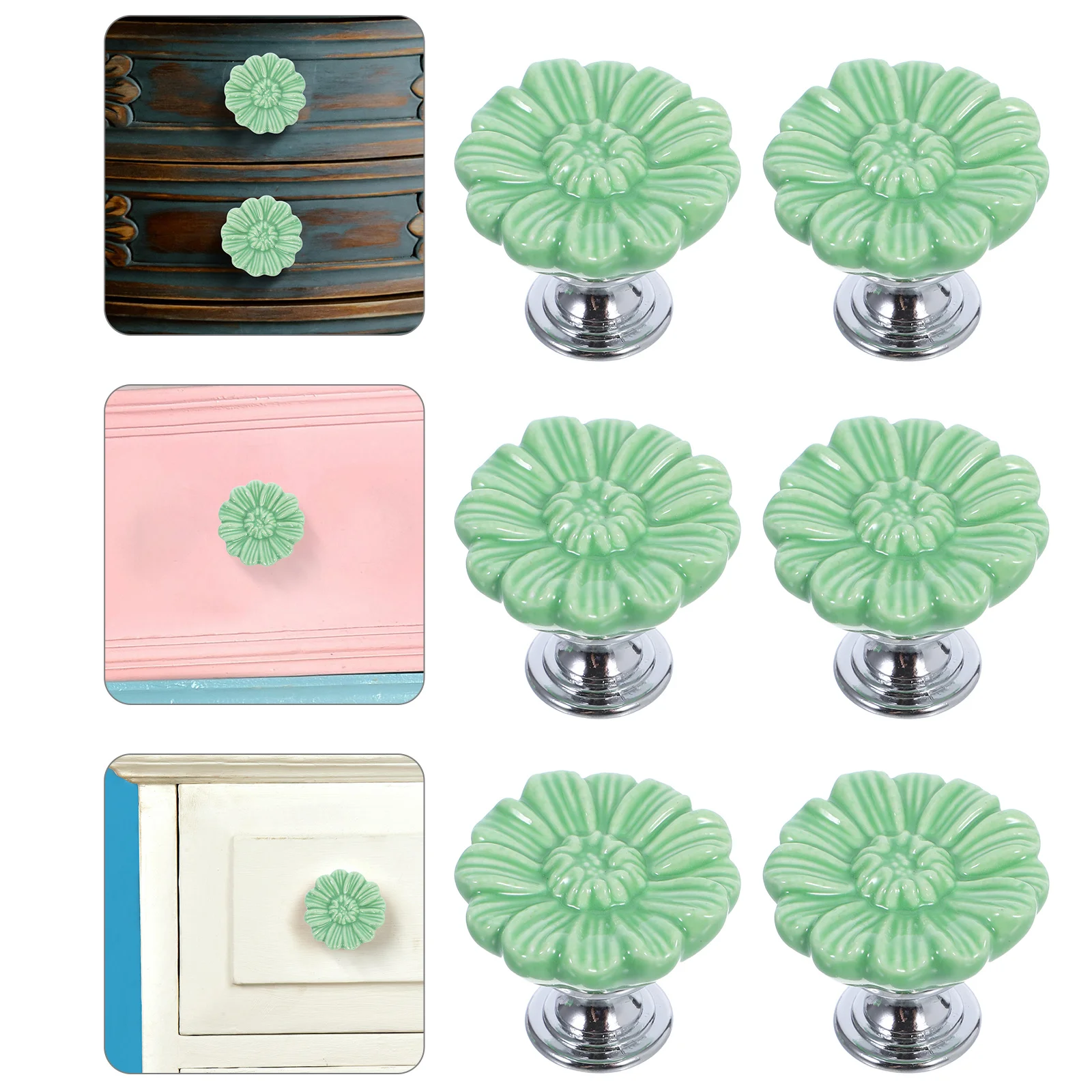 

6Pcs Vintage Ceramic Cabinet Knobs Floral Daisy Artistic Design Drawer Pulls Decorative Furniture Handles Cabinet Knobs