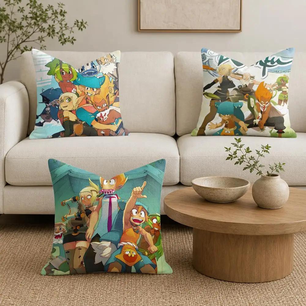 Pretty Video Game W-wakfu Cushion Cover Organic Linen Square Pillow Case Durable Non-Allergenic And Kind To Skin