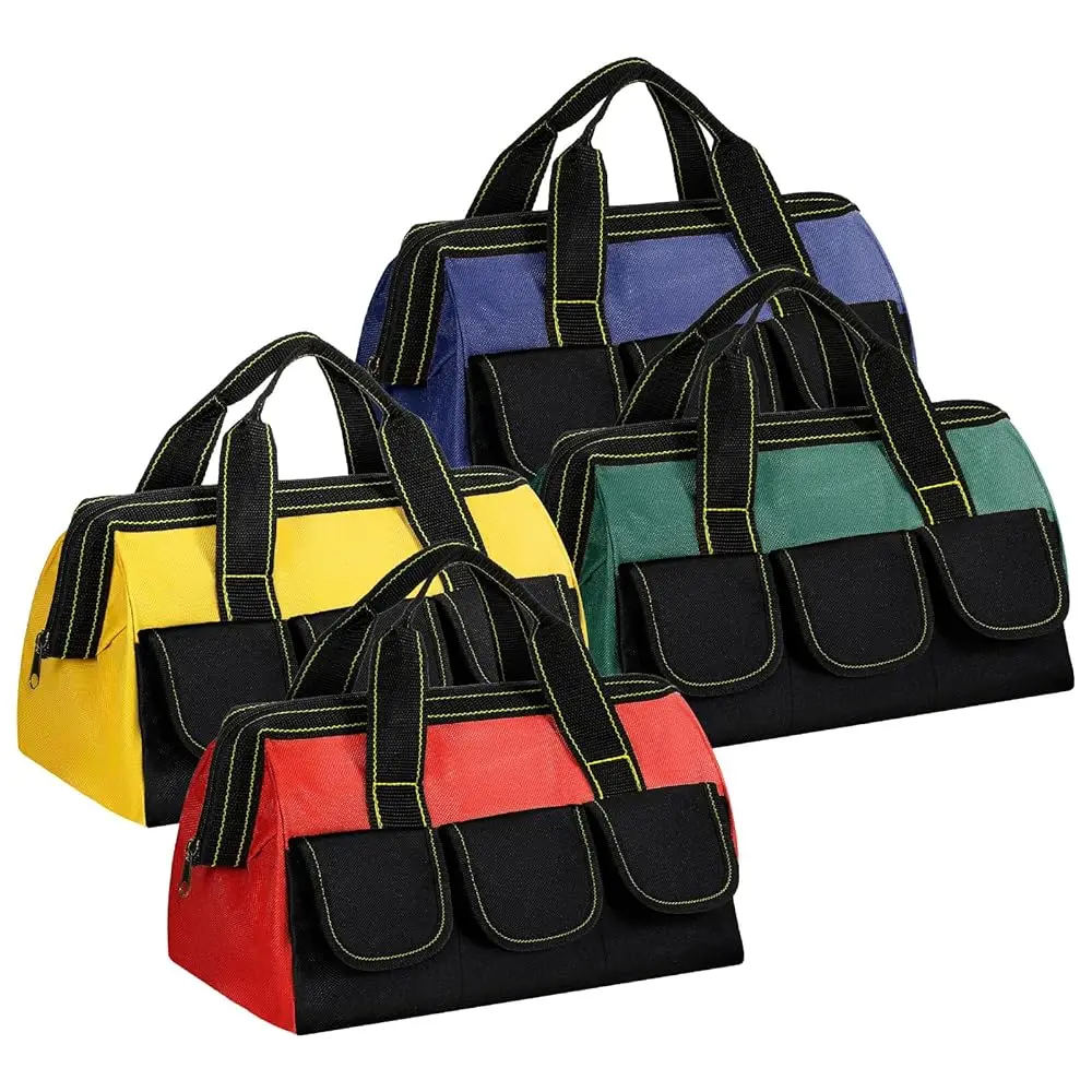 

Набор из 4 сумок для инструментов для мужчин и женщин: прочная сумка-тоут с водонепроницаемым жестким дном, множеством карманов и широким отверстием для хранения различных инструментов