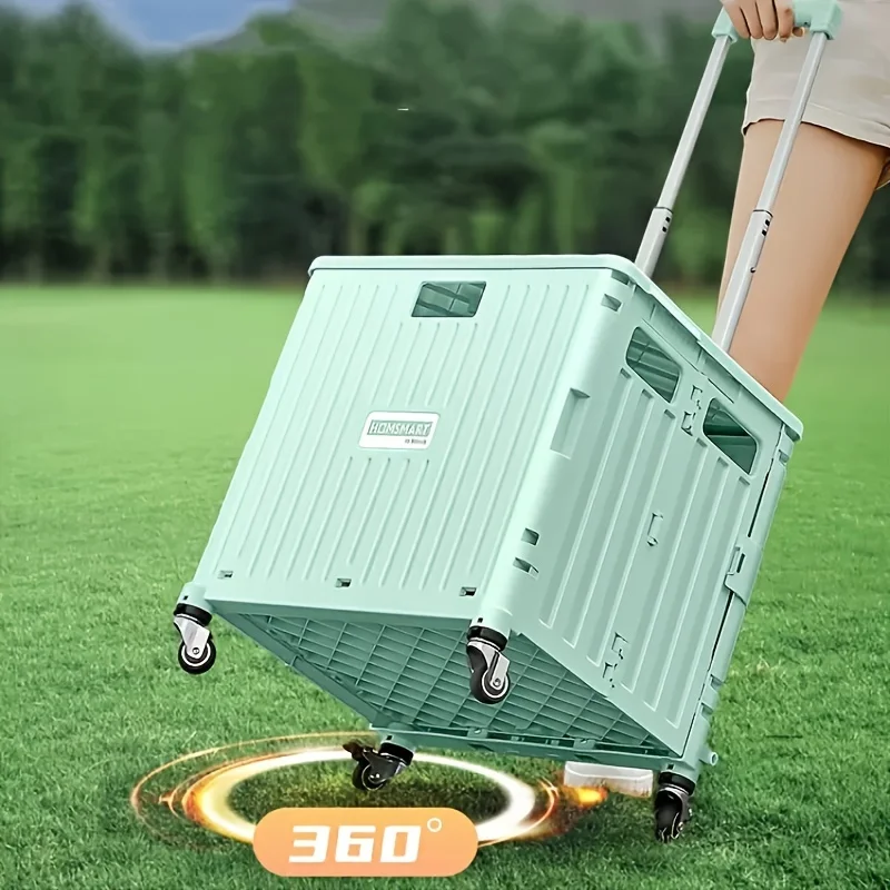 1pc Folded Portable Lightweight Cart 10.2Gal/14.7Gal, Collapsible Trolley, Portable Small Trailer Travel Storage Box,