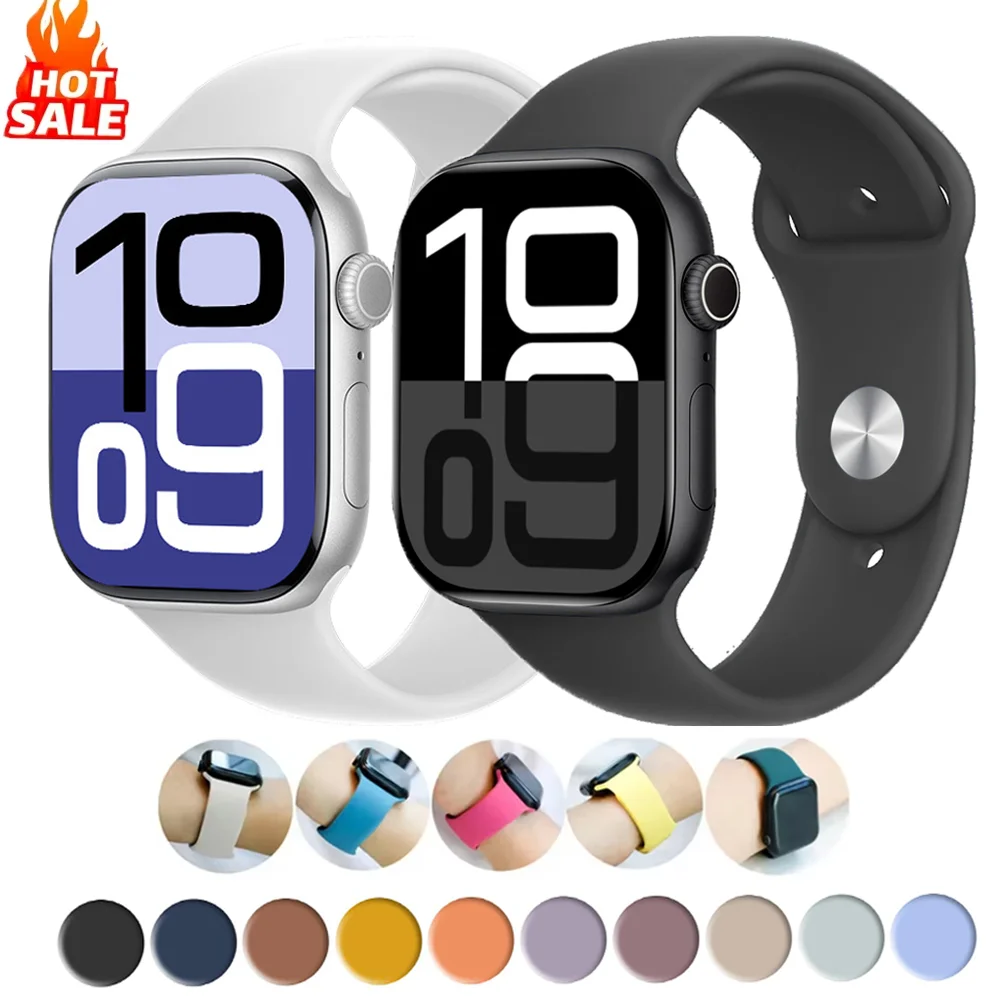 Silicone Band for Apple Watch Straps 46mm 42mm 49mm 40mm 45mm 44mm 41mm 40mm correa Bracelet Iwatch Series 10 9 7 Se 6 8 Ultra