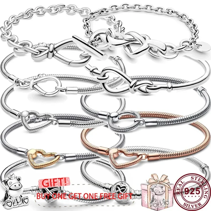 Hot Selling 925 Sterling Prachtige Eeuwige Liefde Hart Vrouwen Originele Logo Armband Voor Kraal Hanger Diy Charme Sieraden