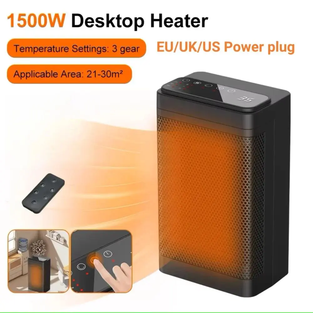 Electric Fan Heater Winter EU/US/UK Plug Support Shake Head Remote Control Bathroom Living Room 220V 1500W PTC Portable Heater