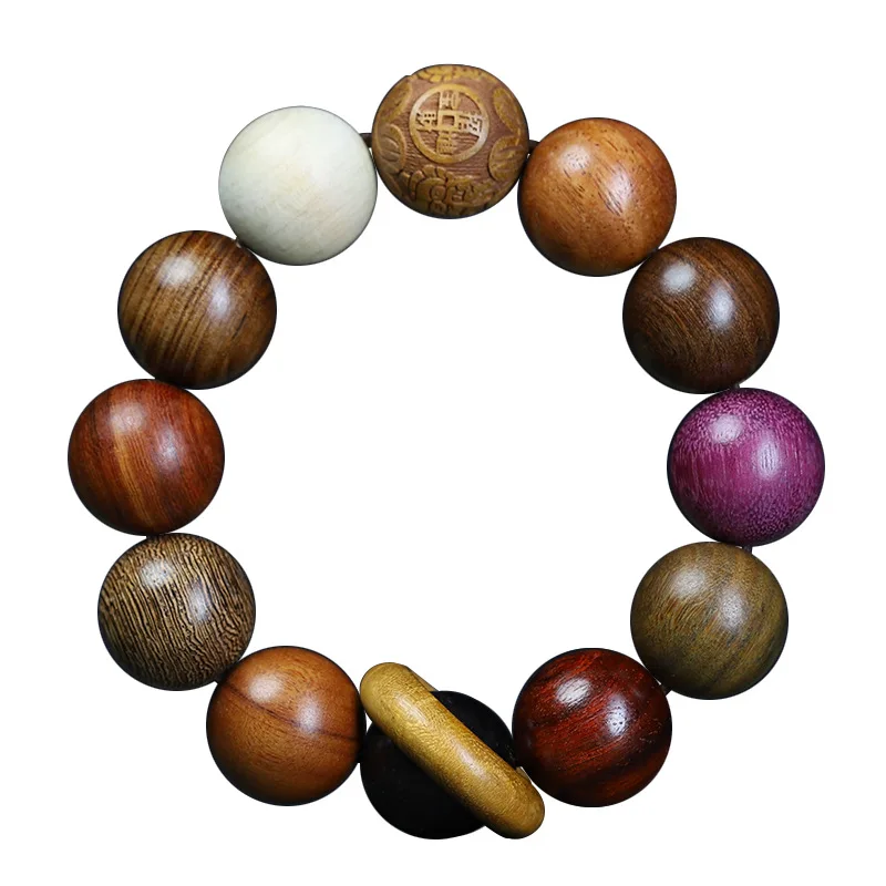 Natural Sandalwood Running Ring Bracelet Red Sandalwood Wooden Prayer Beads Handheld for Men and Women Gifts
