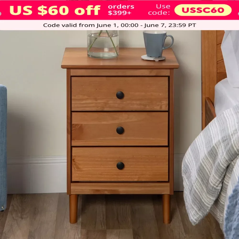 

3-Drawer Nightstand, Caramel Bedroom Furniture, Wooden Beside Table End Table for Bedroom, Nightstand with 3 Drawers