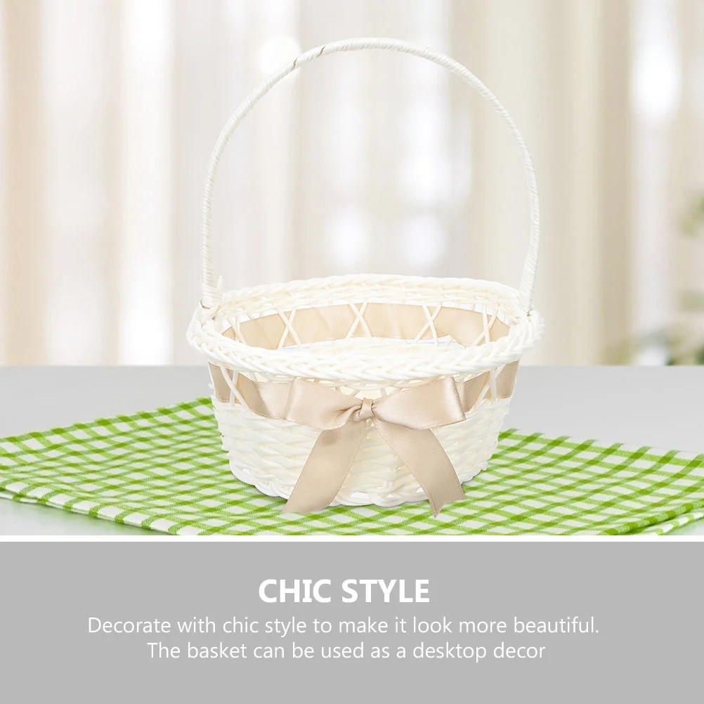 Ostern Rattan Aufbewahrungskorb Gewebter Blumenkorb Blumenmädchen Handkorb Handgemachter Blumenmädchenkorb für Zuhause Hochzeitsdekoration